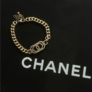 Chanel Gold Chain Repurposed Pearl & Crystal Link Bracelet